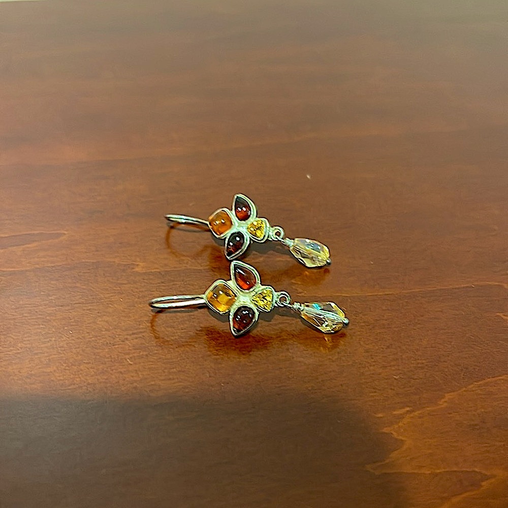 Vintage Sterling Silver, Multi-Color Amber Earrings - Marked 925